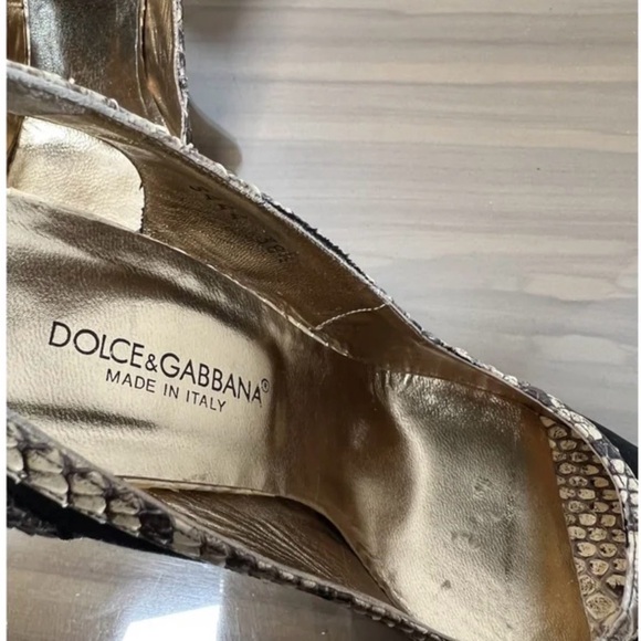 Dolce & Gabbana Black Satin & Snakeskin Slingback Peep-Toe Heels - Picture 4 of 7